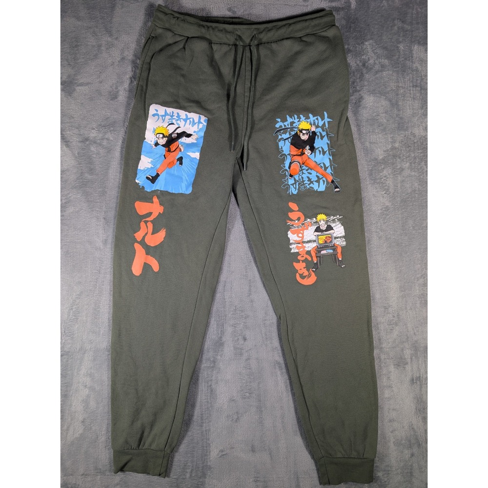 Naruto Shippuden Graphic Jogger Sweatpants Olive Green Anime Men's Large (36/38)